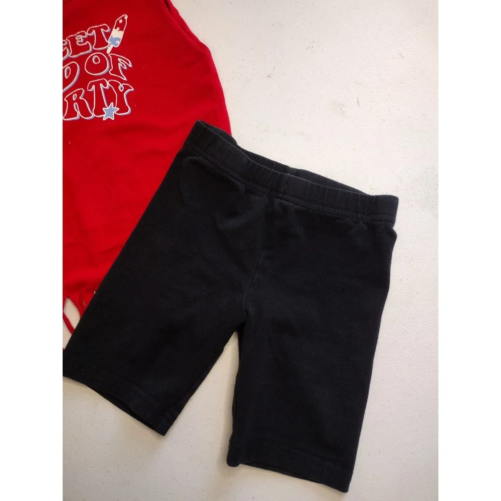Wonder Nation Girls‎ Red Fringe Tank Black Shorts Set Sweet Land of Liberty XS